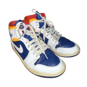 Nike Air Jordan 1 Mid 554724-131‎ White Blue Shoes Sneakers Pre-Owned Mens 8.5